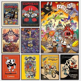 Cuphead; Juego popular; 1 pieza de arte de pared póster; Marco opcional; Póster de juego de alta calidad, impresión en lienzo; Personaje de lienzo, arte pictórico, cuadro colgante, decoración de habitación infantil, club familiar, decoración de habitación