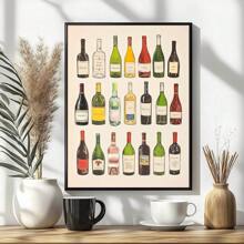1 pezzo cartellone quadro di arte da muro della cucina con stampa su tela di bottiglie di vino senza cornice, grafica minimalista di diagramma vini per carrello bar, dipinto retrò per appartamento, soggiorno, sala da pranzo, decorazione moderna per la casa