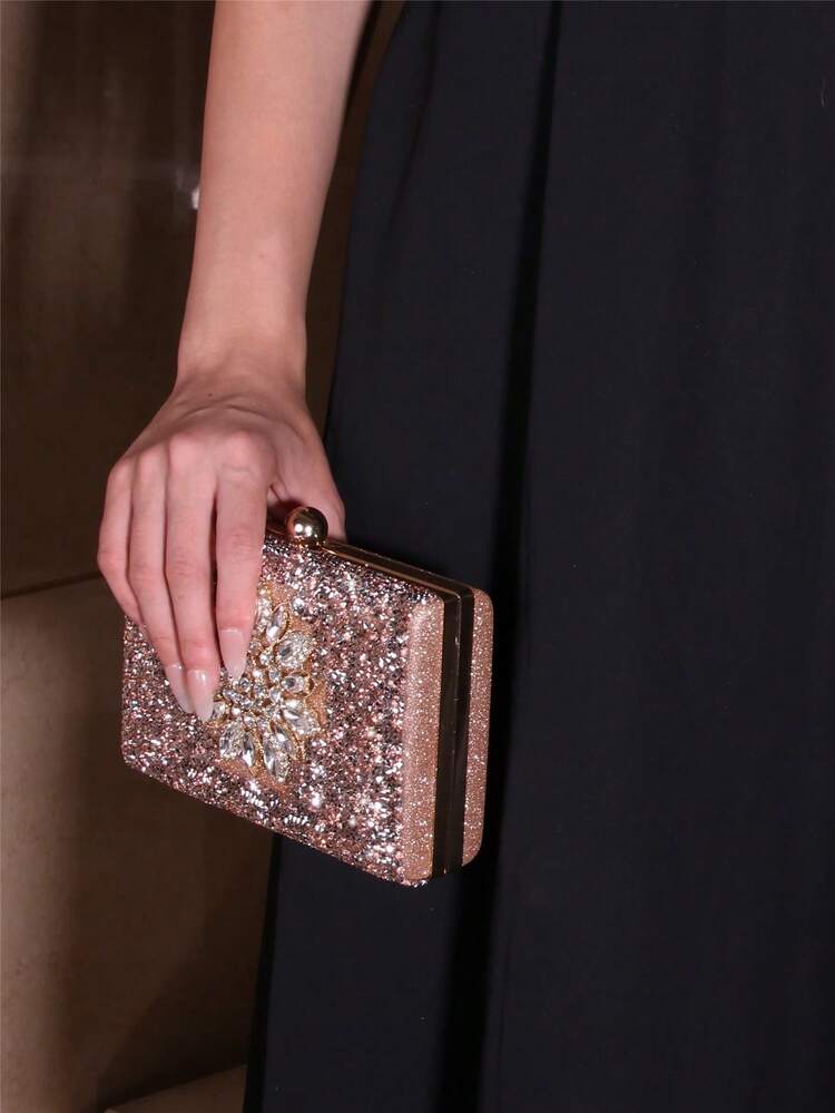 Rhinestone Glitter Clutch Bag, Luxury Women Evening Bag For Party, Wedding - Rose Gold - View 2