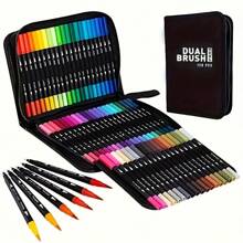 60 Colors (CD Packaging)Dual Brush Painting Watercolor Pens& Art Markers Set , Art Special Hook Line Pen Set , Plastic Material, Flexible Brush & Fine Tip, For Adult Coloring, Sketching, Stationery,Christmas & Halloween&Easter Gifts, School Supplies,Back To School