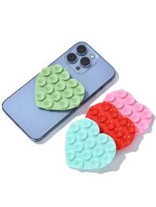 1pc Heart-Shaped Silicone Suction Cup Phone Holder, Non-Slip Durable Slouchy Phone Stand, Suitable For Selfies And Recording - Multicolor - View 3