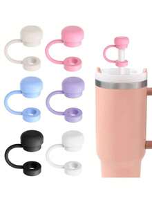 6pcs/2pcs Straw Covers Cap Reusable Silicone Straw Toppers Compatible With Stanley Cup Spill Leak Stopper Splash Dust Proof Straws Cover - Multicolor - View 1