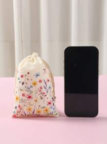 6 peças Sacos de Presente com Cordão de Flores Silvestres, Sacos de Embrulho de Presente com Tema de Primavera e Verão, Sacos para Doces, Sacos de Embalagem de Presentes de Aniversário, Sacos Reutilizáveis para Joias e Lembrancinhas de Festa para Casamentos Rústicos, Chá de Bebê, Aniversários, Revelação de Gênero