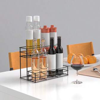 1 set da 8 pezzi di porta-bevande in metallo con grande capacità, portabottiglie per caffè/sciroppi in stile minimalista per piano cucina, sala da pranzo, tavolo, porta-bottiglie da riporre in soggiorno, colore nero