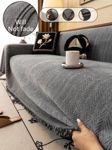 1pc High-Density Chenille Sofa Cover, Herringbone Solid Color Universal Sofa Blanket, Anti-Dust & Anti-Cat Scratching Sofa Throw