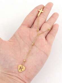 1pc 18K Gold Plated Stainless Steel Letter Elegance Heart Punk Cross Charm Chain Y Necklace, Minimalist 26 English Alphabet Pendant Necklace For Women, Mother's Day Gift, Girlfriend Gift