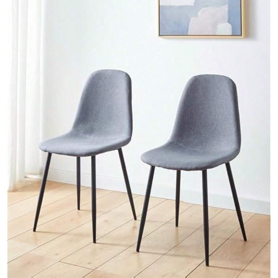 Cullompton Dining Chairs Set Of 2 Upholstered In Dark Grey Fabric Modern SoftPadded Seat And Back Kitchen Chairs With Black Metal Legs For Home And Restaurant - Grey - View 1