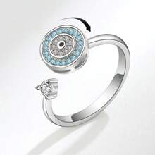 1 pièce Bague ouverte avec décoration de strass pivotante, personnalisée à la mode, convenant aux hommes et aux femmes, pour un port quotidien, fabriquée en cuivre de ton argent