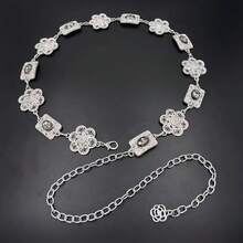 Boho Style Carved Gold & Silver Color Adjustable Chain Belt, Classic Body Jewelry, Suitable For Women Daily Wear - Flower Type - View 7