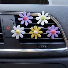 4pcs Simple & Fresh Daisy Flower Car Air Vent Clip Decoration, Colorful Flower Car Vent Clips - Multicolor - View 2