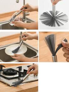 1pc Stainless Steel Multi-Function Cleaning Brush, No Power Needed, Keyboard Brush, Fan Cleaning, Pot Washing Brush, Dish Washing Brush, Durable Kitchen Cleaning Brush, Kitchen Sink Countertop Cleaning Brush, Household Cleaning Personal Care Tools, Cleaning Supplies, Kitchen Gadget, Kitchen Accessories - Silver - View 6