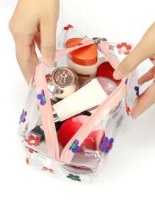 Set de 6/2/1 Bolsa de cosméticos de PVC con estampado de flores de colores, de gran capacidad, transparente y portátil con cremallera de plástico, bolsa de almacenamiento multifuncional para artículos de tocador, bolsa de cosméticos, bolsa de cuidado de la piel, necesidades para viajes, cruceros, dormitorios, regalo para damas de honor, regalo para madre, regalo de cumpleaños, regalo para amigos y maestros