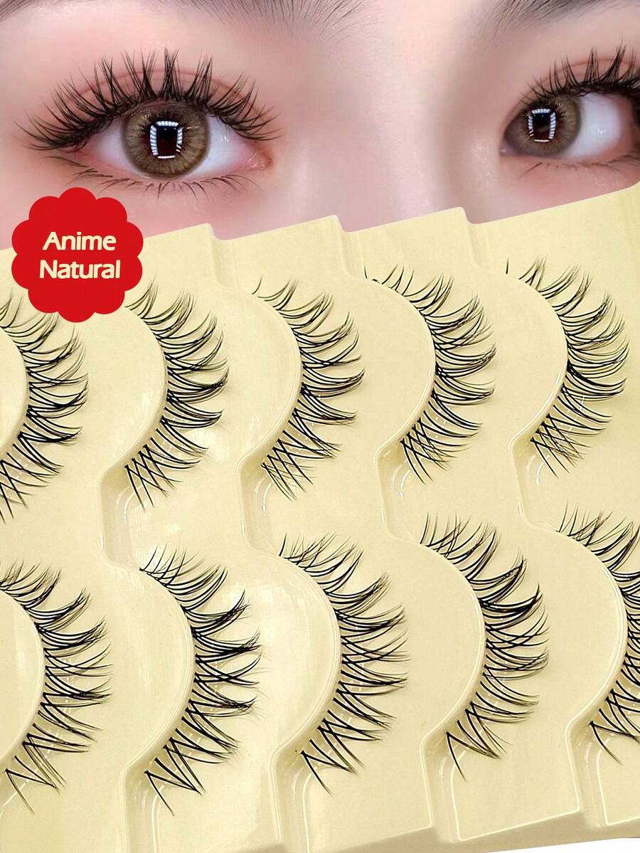 Asiteo 5 Pairs Cartoon Style False Eyelashes, Transparent Band, Spiky Anime False Lashes, Soft, Natural, Lightweight, Suitable For Daily Makeup - Easy To Wear, Reusable, Comfortable - 尖尾漫畫款 - 查看 1