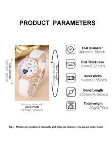 SOKI SOKI 5pcs/Set Ladies Watch Women PU Strap Casual Quartz Watch And Heart Necklace Earrings Bracelet Jewelry Set Suitable For Daily Wear, Back-To-School Season, Graduation Season, Thanksgiving, Couples, The Best Gifts Watch Box Not Included
