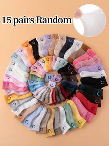 10 Pairs Kids Cute Smiling Face Socks, Suitable For Children Aged 6, Spring/Summer - Multicolor - View 30