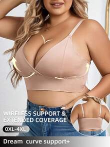 Plus Size Women Front Closure Wireless Comfortable Casual Bra - Apricot - View 6