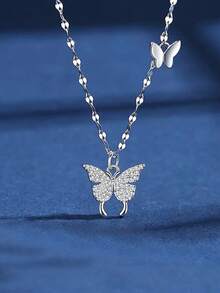 1pc S925 Sterling Silver Hypoallergenic Butterfly Pendant Necklace, Suitable For Daily Wear, Birthday Gift Jewelry For Women