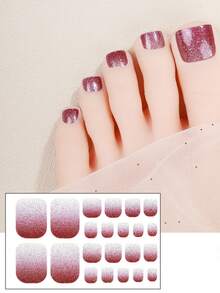 一套22片渐变洋葱粉脚趾美甲贴纸，防水美甲贴，时尚女士美甲之选 - 彩色 - 查看 5