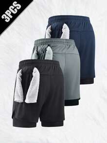 Bộ 3 quần short thể thao nam, quần short tập luyện chuyên nghiệp nhanh khô có lớp lót, quần short chạy bộ, tập thể dục nhẹ, rộng rãi. - Nhiều màu - Xem 3