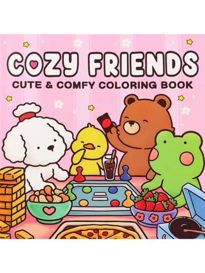 1 peça Cozy Friends, livro de colorir fofo e confortável de 42 páginas [fofo] Livro de pintura de grafite infantil com criaturas adoráveis, livro de pintura, brinquedos de desenho Montessori, presente criativo. Fácil de colorir com linhas, livro de colorir.