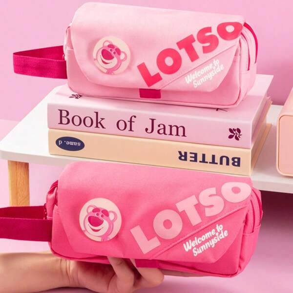 Disney 1pc Disney Cute Pink/Magenta Pencil Case + Automatic Pencil Set, Adorable Pencil Pouch Thick Handle Stationery Storage Bag With Badge, High Quality Stationery Bag, Graduation/Back To School/Children's Day Gift, Fabric Organizer Bag With Button Pencil,Pencil Pouch,School Bag