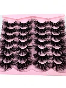 HBZGTLAD Mink Lashes Fluffy 20mm Faux Mink Lashes Cat Eye Big Long False Eyelashes Dramatic Soft 25mm Lash Strips 3D Volume 14 Pairs Strip Eyelashes Pack - 紅色 - 查看 5
