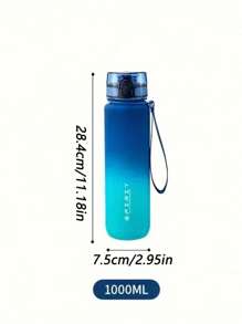 1pc, Large Capacity Frosted Gradient Color Fashion Sports Water Bottle Portable Outdoor Plastic 1000ml Water Bottle With Rope