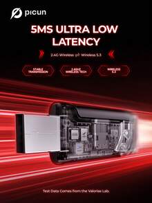 Picun G2 2.4GHz 无线游戏耳机，2.4GHz 无线游戏耳机，超低延迟模式，5.3 降噪麦克风耳机，高分辨率音频，无线 V5.4 实现快速稳定的连接，100 小时超长续航 - 均碼 - 查看 5