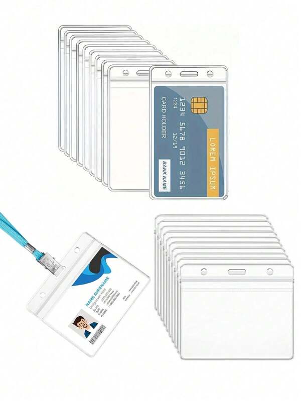 10pcs Waterproof Card Holder Portrait Or Horizontal ID Badge Holder Portable Transparent PVC Factory ID Student Admission Card Holder Campus ID Card Holder, School, Home & Office Supplies