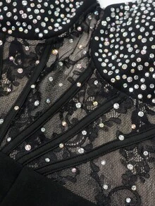 NIKBK 女式细肩带夏季黑色水钻褶饰优雅迷你修身连衣裙狂欢婚礼伴娘宾客装、派对礼服、鸡尾酒会 - 黑色 - 查看 6