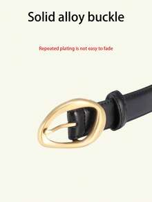 1 件男女通用新款纯色腰带，带金属扣，女士休闲牛仔裤西装腰带配饰，黑色和棕色可选 - 多色 - 查看 6
