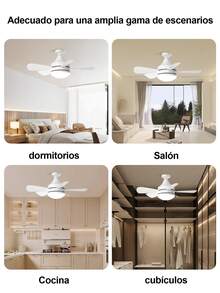 Ventilador de techo de 17,32 pulgadas y 30W con control remoto Ventilador de techo inteligente y silencioso con base E27 y luz LED para dormitorio y sala de estar - Blanco - Ver 7