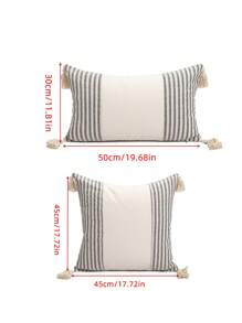 1 pieza/2 piezas Fundas de cojín con estampado de rayas grises y blancas, de tela de lona de algodón, con diseño de flecos en las cuatro esquinas, efecto bicolor, estilo nórdico para sala de estar, sofá, dormitorio, 30*50cm, 45*45cm