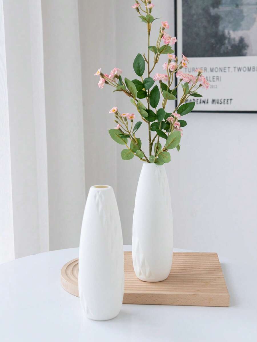 1PC Minimalist Solid Color Flower Vase, Suitable For Living Room And Balcony Decoration, Plastic Flower Vase, White Ceramic Look Flower Vase,Mother's Day Gifts, Birthday Gifts, Graduation Season Gifts,Wedding Season, Nordic White Plastic Vase Unbreakable Vase For Tulips Flower Arrangement Home Decor Table, Shelf Bookshelf, Mantel, Entryway And Centerpieces Decoration - White - View 1