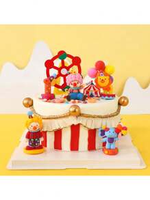 1/4/6pcs,Circus Theme Cake Topper Clown Jester Circus Animal Lion Elephant For 1st Happy Birthday Party Cake Decoration