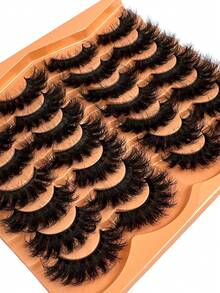 14 Pairs Natural Looking Soft Fluffy 3D False Eyelashes Russian Volume Mink Lashes Dramatic Messy Fox Eye Lifting Eyelash Extension Kit 10-18mm Length Full Lash Strip Lengthening And Curling Outer Corner Beauty Makeup Reusable For Daily And Holiday Party Use, Suitable As A Gift - 濃密款 - 查看 3
