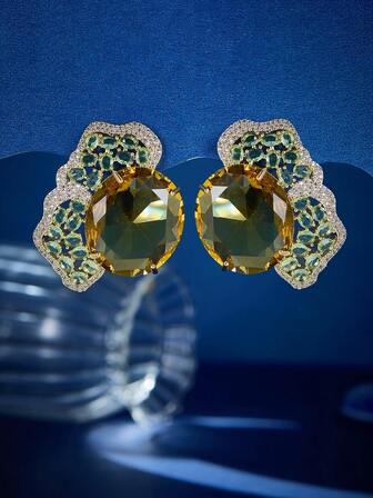 1 对奢华珠宝风格夸张耳环，镶嵌铜和立方氧化锆，适合正式场合佩戴，适合派对和聚会