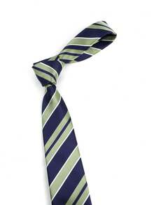 ZLQ&GOU 1 条男士条纹领带，7.5 厘米宽手工绿色条纹领带，涤纶丝混纺领带，适合正式场合