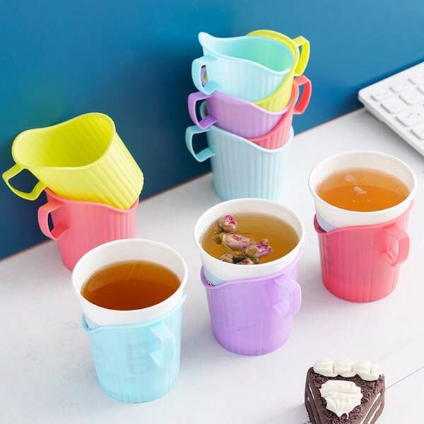 100pcs Random Color Plastic Cups With Thickened Disposable Paper Cup Holders, Cup Sleeves To Prevent Burns, Paper Cup Racks & Plastic Coaster Sets