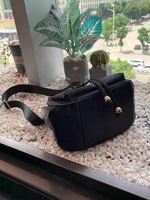 Compact Camouflage Bucket Bag - Fashionable Drawstring Design For Women - Versatile & Secure Shoulder Style, Classic Chic. - Black - View 5