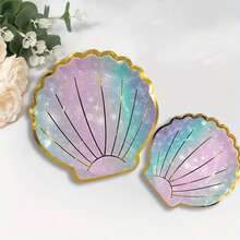 10pcs Mermaid Party Paper Plates, Shell Party Dinnerware Set, Colorful Plates Suitable For Birthday Party, Wedding, Holiday, Valentine's Day, All Seasons - Multicolor - View 8