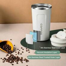1pc/510ml Portable Latte Coffee Cup, Travel Drinking Cup, Stainless Steel Iced Tea Cup, Insulated Flat Bottom Cup, Insulated Water Bottle, Double-Wall Stainless Steel Insulated Cup, Vacuum Flask With Anti-Slip Shell, Travel, Portable European High-End Delicate Latte Cup For Men And Women, High-End Portable Cup - Suitable For Milk, Coffee, Tea, Juice