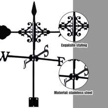 Weathervane, Vintage Black Metal Weathervane With Wind Direction Indicator For Outdoor, Garden, Roof And Fence Decoration
