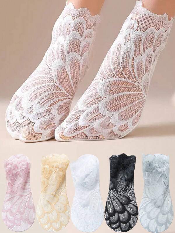Women Hollow Lace Flower Socks Sweet Non-Slip Thin Boat Sock Sexy Female Invisible Ankle Sox Summer Elastic Hosiery