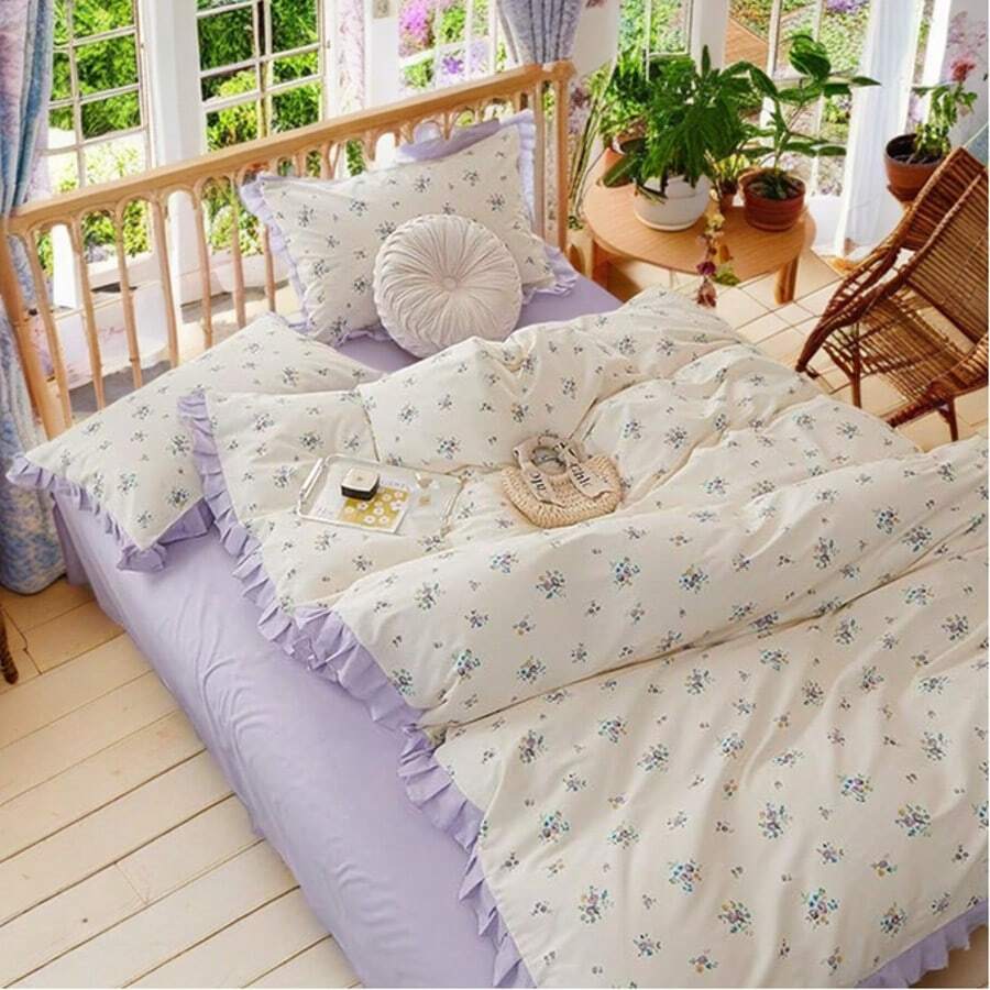 Vclife Modern Luxury Solid Color Duvet Cover Full For Girls Women And Jersey Knit Cotton Duvet Cover Queen Soft Grapefruit Bedding Set Queen , Ultra Soft, 4 Corner Ties With Two Pillowcases, No Comforter - 花邊款-序曲 - 查看 1