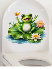 mama look 1 pièce Trou de regard 3D classique et amusant de chien naïf, grenouille souriante adorable fleur de lotus, papillon, rose tennis faux perles, cage d'oiseau de branche d'arbre fleur, autocollant mural décoratif pour salle de bain, papier peint PVC amovible