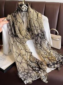 1pc Vintage High-End Printed Golden Selvage Sheer Scarf, Women's Spring Autumn Thin Headscarf, Fashion Versatile Neck Wrap Shawl, Sun Protection - Multicolor - View 12