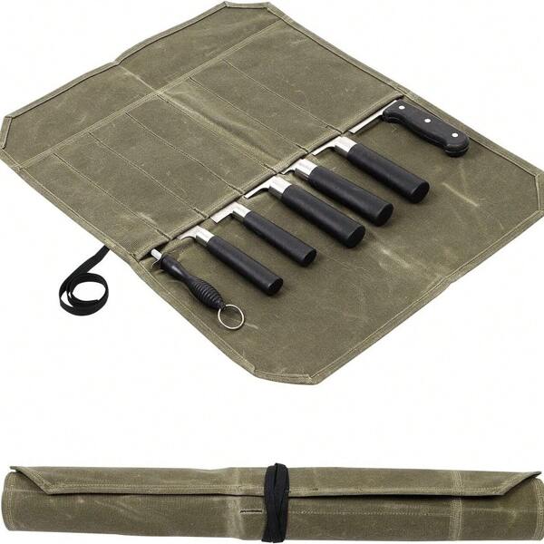 Trousse à couteaux, trousse à couteaux de chef, trousse à couteaux en toile cirée avec 7 poches, étui à couteaux portable, sac de rangement pour couteaux de cuisine, protection des ustensiles de cuisine, sacs à couteaux de cuisine, trousse à outils de voyage, sac à couteaux