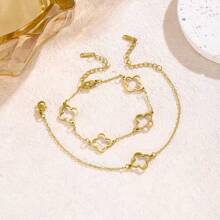 1 pieza Pulsera de acero inoxidable minimalista con flor de cuatro hojas hueca, adecuada para uso diario o fiesta de las mujeres, gran regalo para el Día de la Madre
