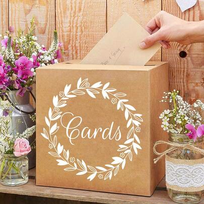 1 pieza Caja de tarjetas blanca con diseño de lámina de oro, caja para dinero de recuerdos de boda para recepción de boda, baby shower, aniversario, fiesta de cumpleaños, centro de mesa de graduación (incluye 10 tarjetas de felicitación) Regalos de verano, accesorios escolares, decoración de habitación